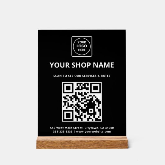 Geschäfts-QR-Logo Schwarzes Acryl-Schild Acrylschild (Vorderseite)