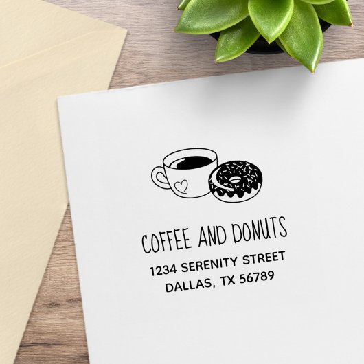 Geschäftsadresse für Kaffee und Donut Gummistempel