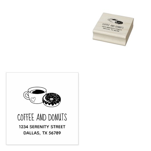 Geschäftsadresse für Kaffee und Donut Gummistempel (Stempel)