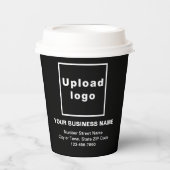 Geschäftsadresse und Telefonnummer in Schwarz Pappbecher (Vorderseite)