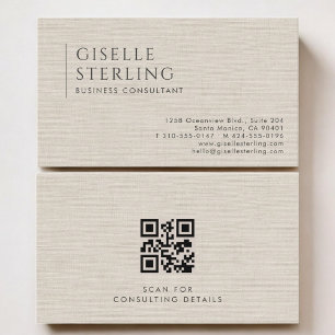 Geschäftsberater Luxus Neutraler Leinen QR-Code Visitenkarte
