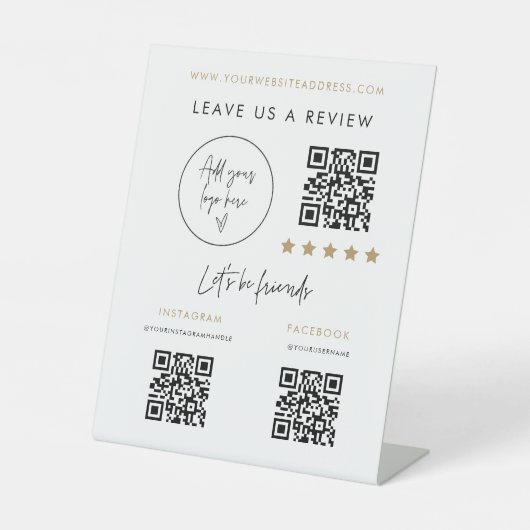 Geschäftsbewertungs-QR-Code-Socials-Podest-Scan-Sc Sockelschild (Vorderseite)