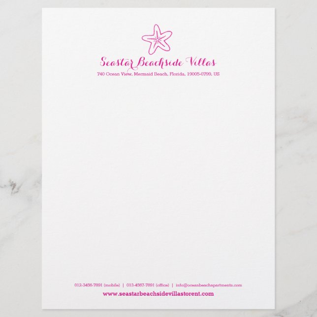 Geschäftsbrief "Starfish pink" Briefkopf (Vorderseite)