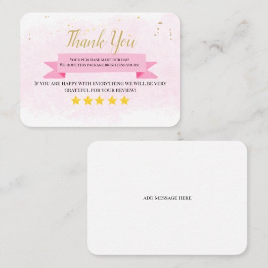 Geschäftsdanken hausgemachte rosa Aquarell Visitenkarte (Vorne/Hinten)