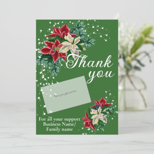 Geschäftsdanken Poinsettia Karteninhaber Feiertagskarte (Stehend Vorderseite)