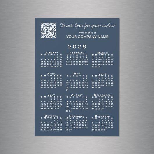 Geschäftsdanken QR Code 2026 Calendar Navy Magnetkarte