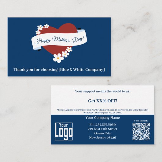 Geschäftsdanken Rotes Herz Glücklicher Muttertag Rabattkarte (Vorne/Hinten)