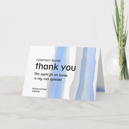 Geschäftsdanken Sie Aquarellstreifen blau grau Dankeskarte (Vorderseite)
