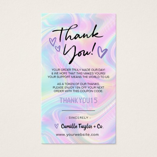 Geschäftsdanken Sie dem Rabatt Code Card Holograph (Vorderseite)