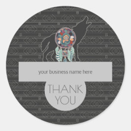 Geschäftsdanken Tribal Wolf Charcoal Gray Runder Aufkleber