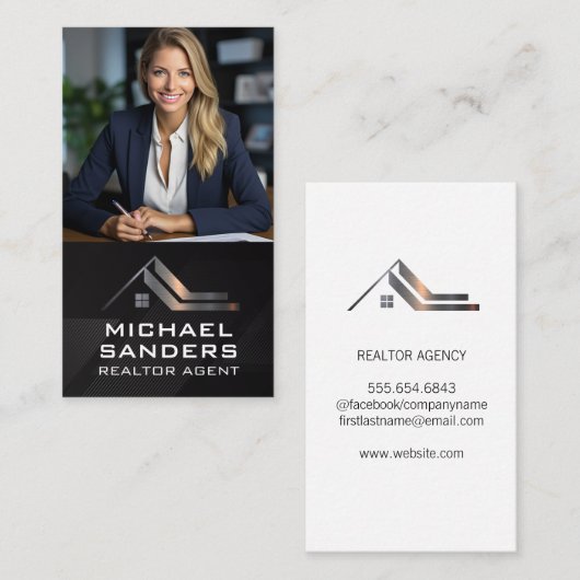 Geschäftsfrau im Büro | Real Anwesen Agent Visitenkarte (Vorne/Hinten)