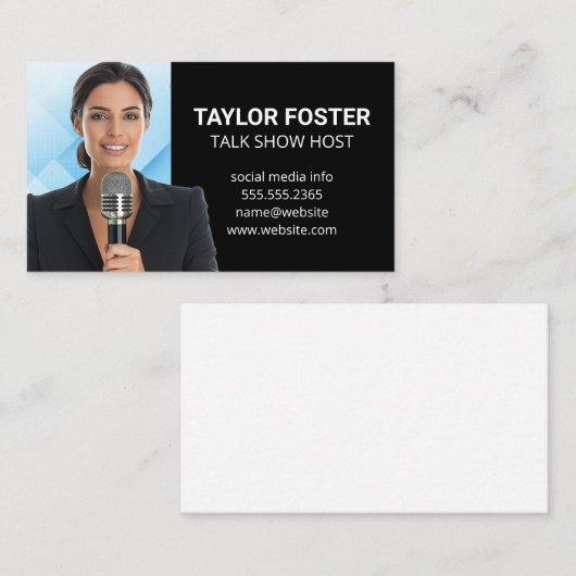 Geschäftsfrau mit Mikrofon Visitenkarte (Vorne/Hinten)
