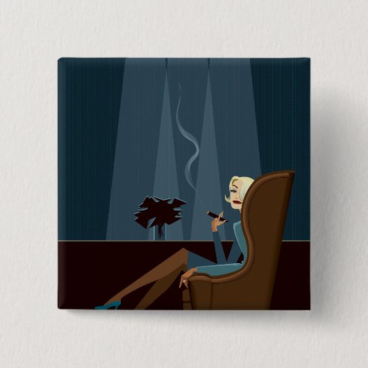 Geschäftsfrau-rauchende Zigarre Button (Vorderseite)