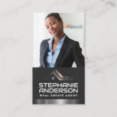 Geschäftsfrau | Real Anwesen Logo | Metallische Tr Visitenkarte (Vorderseite)