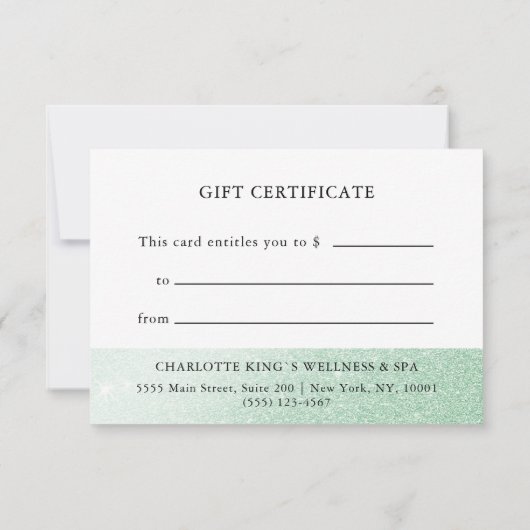 GESCHÄFTSGESCHENKZERTIFIKAT | Grüner Glitzer (Rückseite)