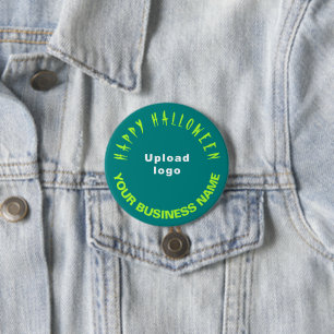 GeschäftsHalloween-Gruß auf Aquamarine Grüne Runde Button