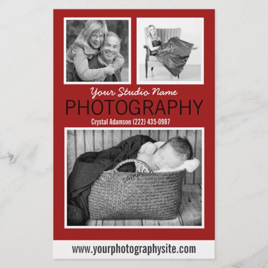 Geschäftshandbuch für Fotografen mit drei Fotos Flyer (Vorne)