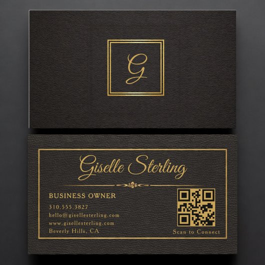 Geschäftsinhaber-Monogramm-QR-Code Visitenkarte
