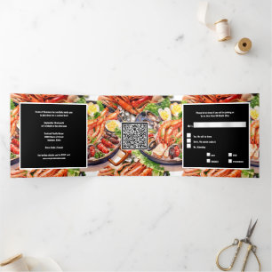 Geschäftsjahresabschluss-Feier Paella-Gericht Meer Dreifach Gefaltete Einladung