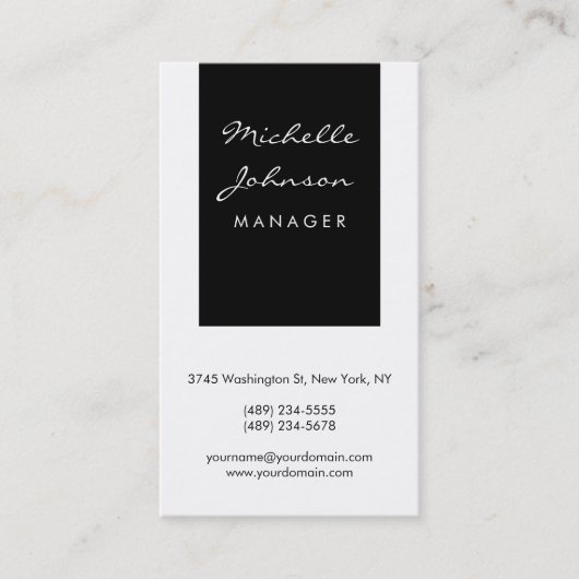 Geschäftskarte für den vertikalen Skript-Schwarz-w Visitenkarte (Vorderseite)