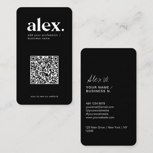 Geschäftskarte für moderne schwarz-weiße QR-Logos Visitenkarte (Vorne/Hinten)
