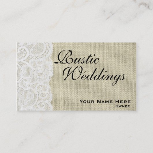 Geschäftskarte für Rustic Burlap & Lace Wedding Pl Visitenkarte (Vorderseite)