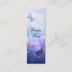 Geschäftskarte Lila Blumen Vögel Skinny Mini Visitenkarte