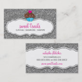 GESCHÄFTSKARTE niedlicher Cupcake pink silber Glit Visitenkarte (Vorne/Hinten)