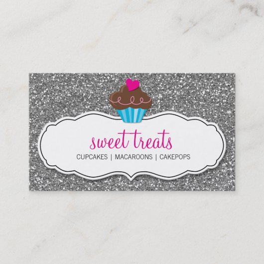 GESCHÄFTSKARTE niedlicher Cupcake pink silber Glit Visitenkarte (Vorderseite)