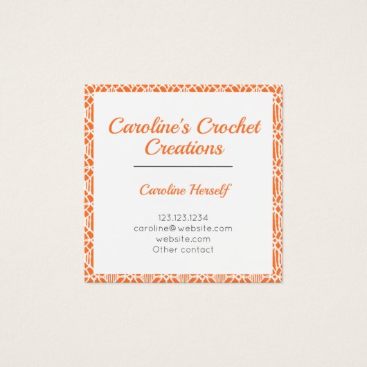 Geschäftskarte Orange & White Crochet Lace Muster (Vorderseite)