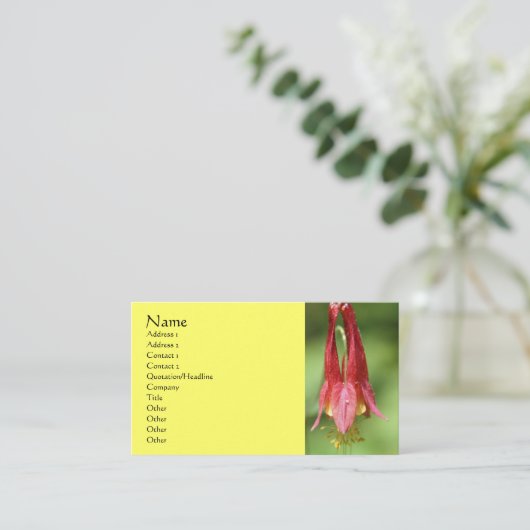 Geschäftskarte Wild Columbine Flower Fotografy Visitenkarte (Stehend Vorderseite)