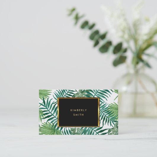 Geschäftskarten des tropischen Blätter schwarze Visitenkarte (Stehend Vorderseite)