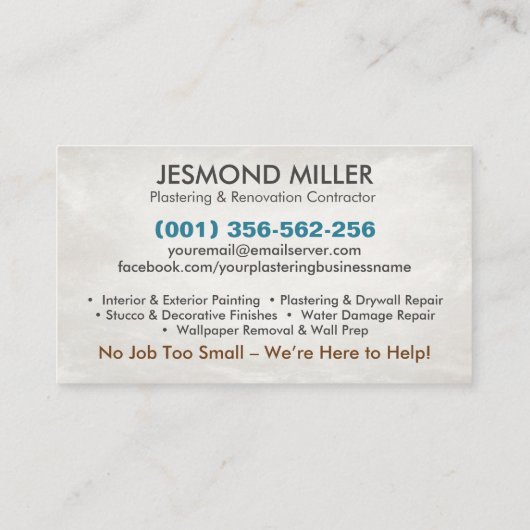 Geschäftskarten für Plastering und Malerei Visitenkarte (Rückseite)