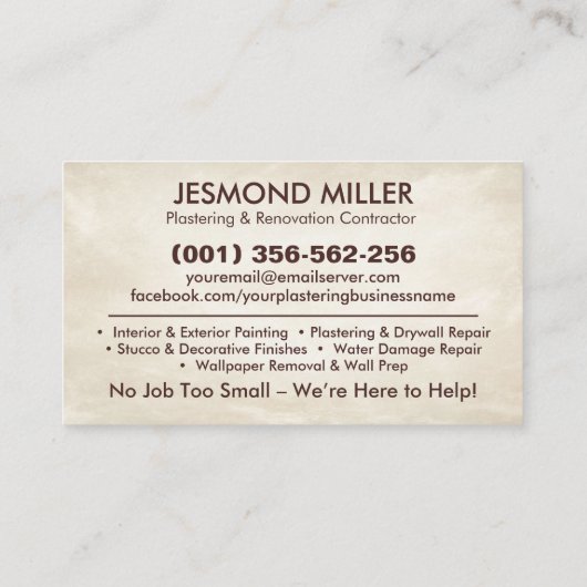 Geschäftskarten für Plastering und Malerei Visitenkarte (Rückseite)