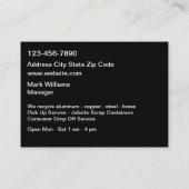 Geschäftskarten für Scrap Metal-Recycelnd Dienstle Visitenkarte (Rückseite)