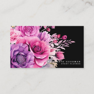 Geschäftskarten in Pink mit Lila Blumenmuster und  Visitenkarte