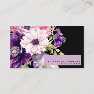 Geschäftskarten in Pink mit Lila Blumenmuster und  Visitenkarte