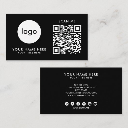 Geschäftskarten-QR-Code-Logo Moderne schwarze Gest Visitenkarte (Vorne/Hinten)