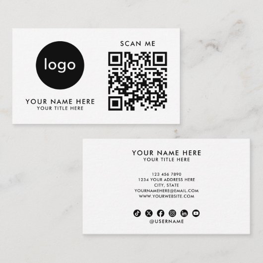 Geschäftskarten-QR-Code-Logo Moderne weiße Gestalt Visitenkarte (Vorne/Hinten)