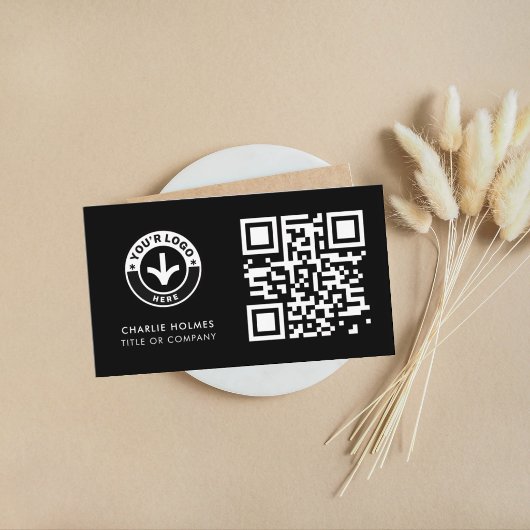 Geschäftskarten-QR-Code | Schwarzes modernes Desig Visitenkarte