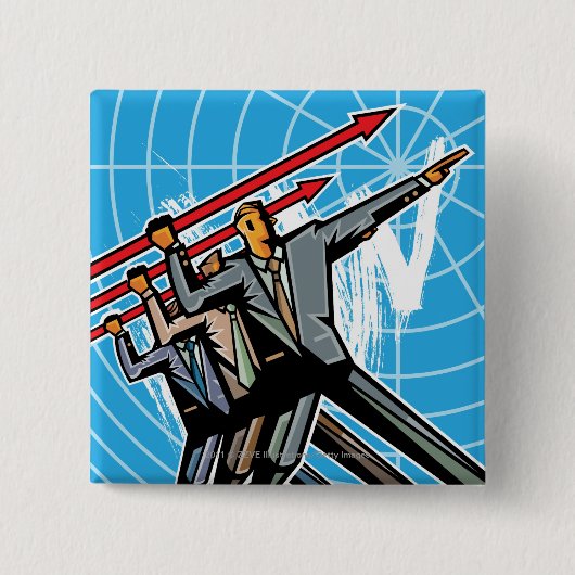 Geschäftsleute, die Pfeilzeichen werfen Button (Vorderseite)