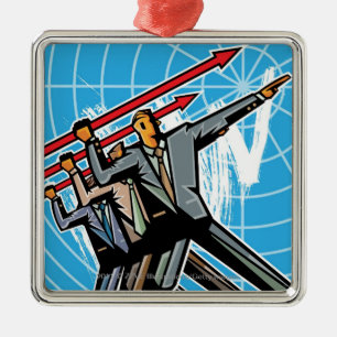 Geschäftsleute, die Pfeilzeichen werfen Ornament Aus Metall