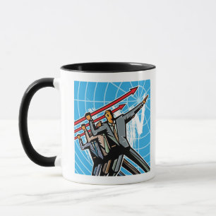 Geschäftsleute, die Pfeilzeichen werfen Tasse
