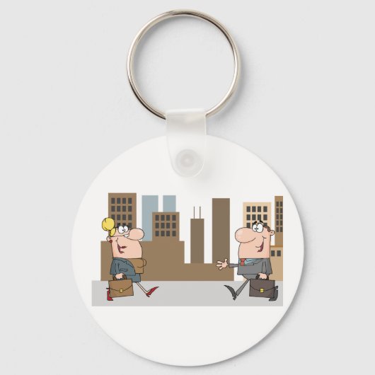 Geschäftsleute treffen sich in der Stadt Schlüsselanhänger (Rückseite)