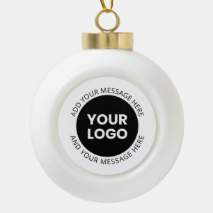 Geschäftslogo & bearbeitbarer Text  Weiß & Schwarz Keramik Kugel-Ornament