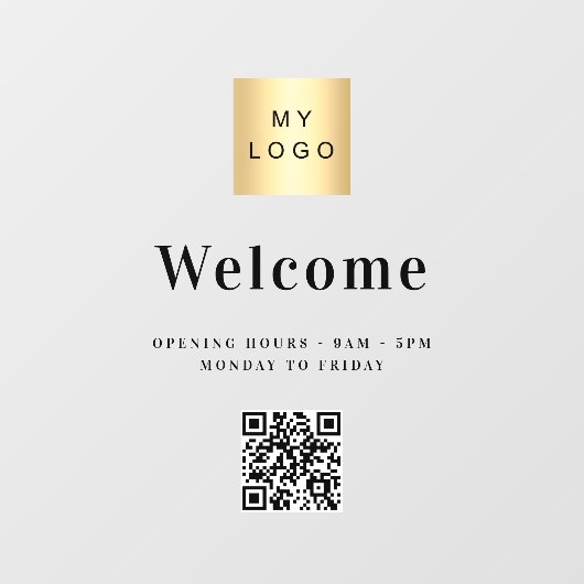 Geschäftslogo Begrüßungszeiten QR-Code Fensteraufkleber (Blatt)