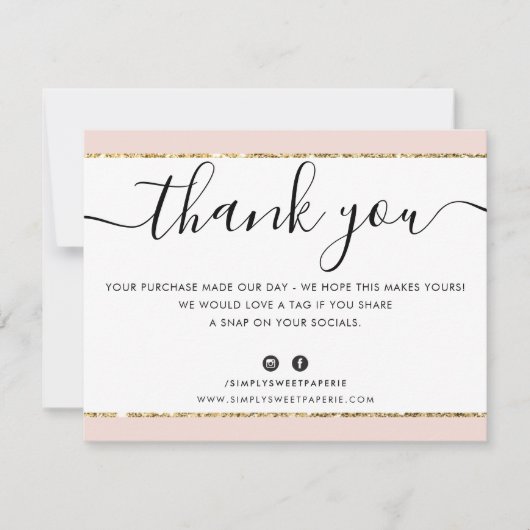 GESCHÄFTSLOGO DANK IHNEN eleganten rosa goldenen G Dankeskarte (Vorderseite)