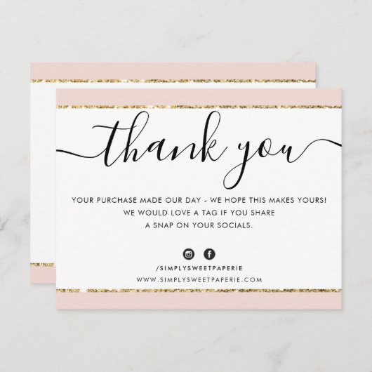 GESCHÄFTSLOGO DANK IHNEN eleganten rosa goldenen G Dankeskarte (Vorne/Hinten)