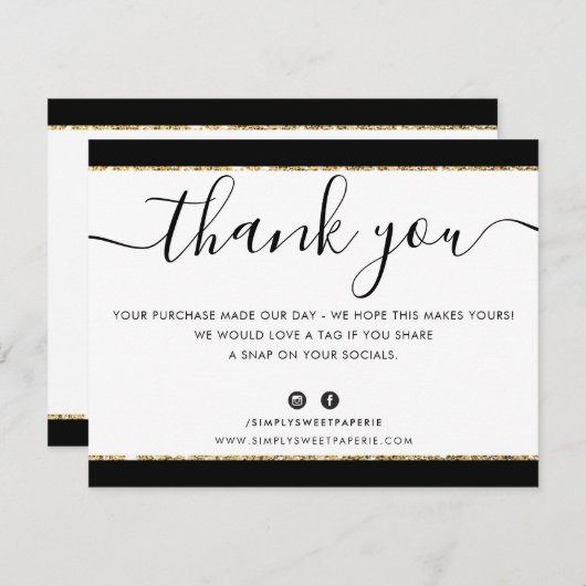 GESCHÄFTSLOGO DANK IHNEN eleganter Glitzer aus sch Dankeskarte (Vorne/Hinten)