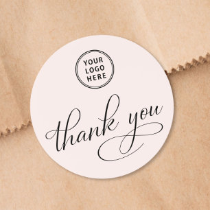 Geschäftslogo Elegantes Skript Rosa Danke Runder Aufkleber